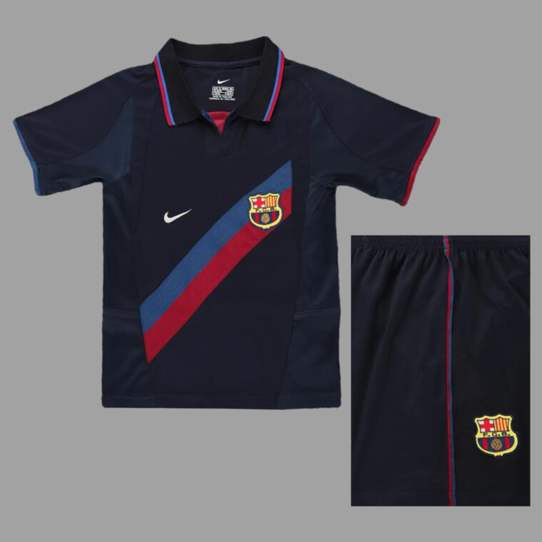 02-03 Barcelona Away Kids Retro Soccer Jersey Size 16-28