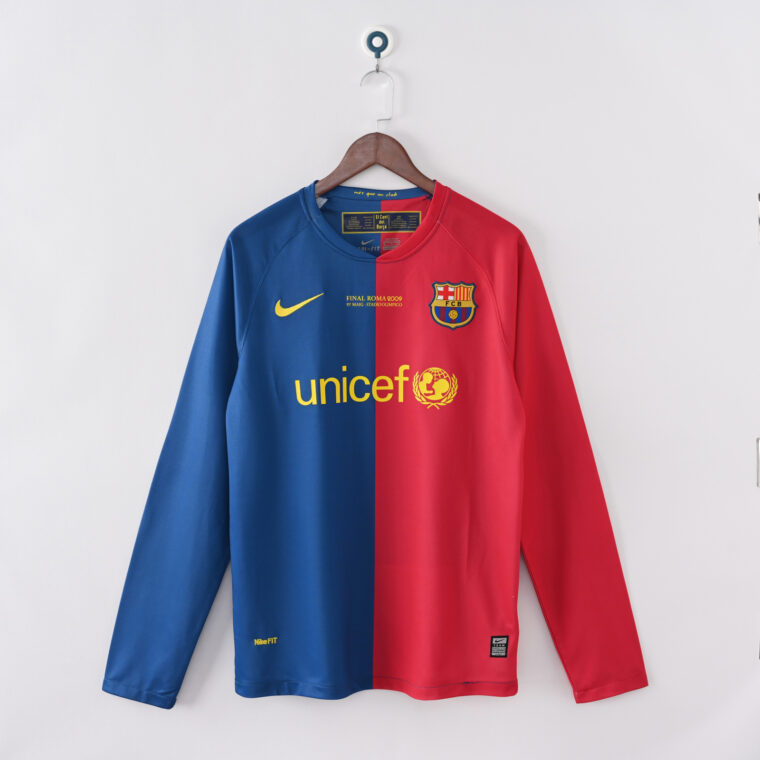 08-09 Barcelona Home Champions Final Long Sleeve Retro Soccer Jersey